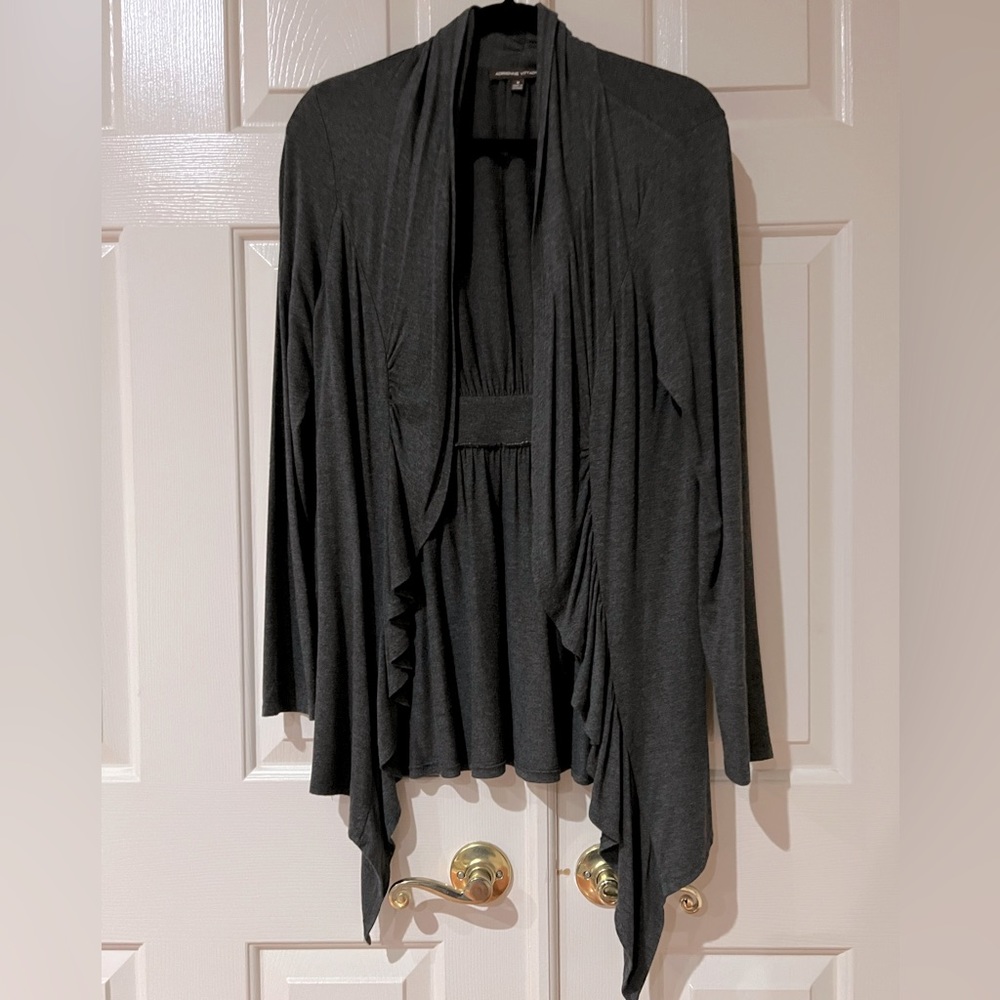 Adrienne Vittadini charcoal ruffled cardigan